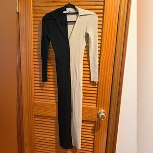 Lush Black and Cream Long Sleeve Dress